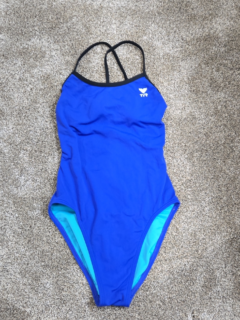TYR Blue One-Piece Swimsuit with Black Straps